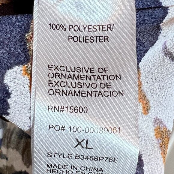 Democracy Tiger Print Top Size XL Long Ruche Sleeves Gold Trim Sheer Loose Fit - Picture 7 of 8